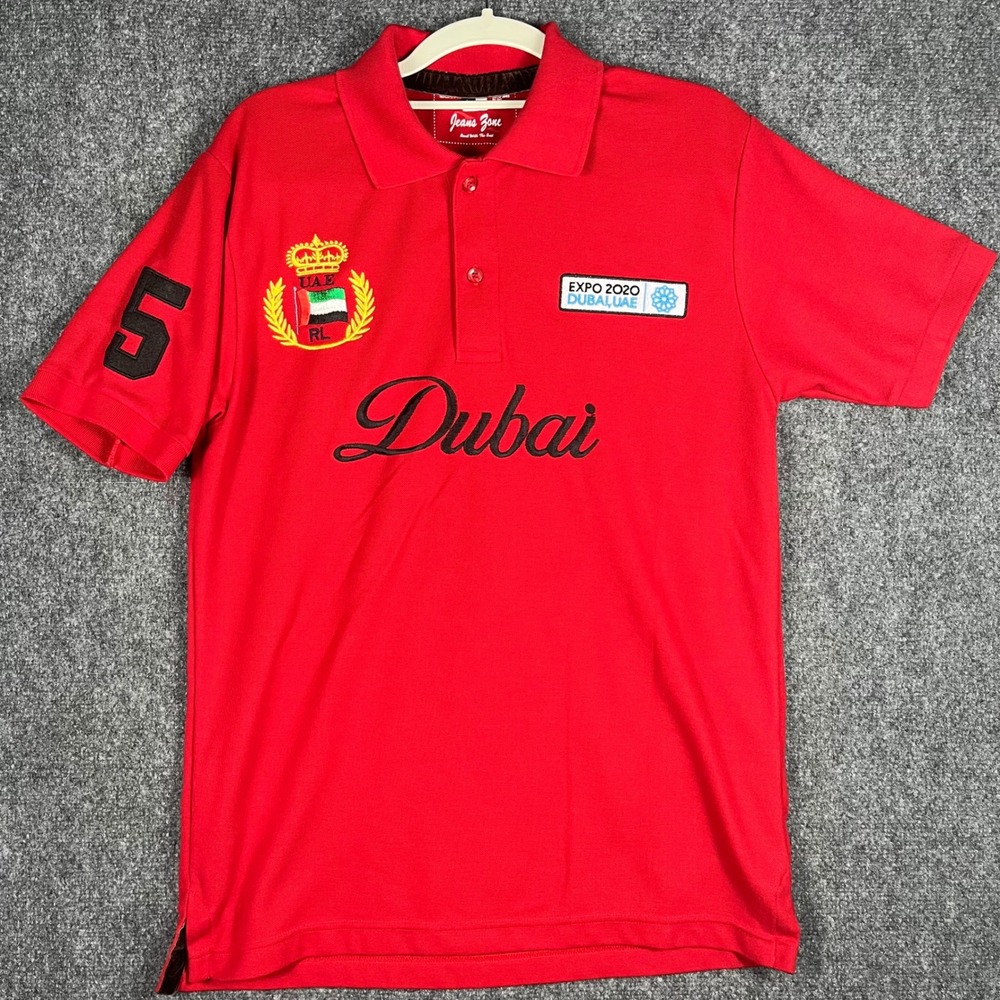 Jeans Zone Polo Shirt Mens L Red Expo 2020 Dubai UAE Embroidered Short Sleeve - Picture 2 of 7